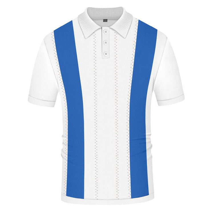 Men's White Striped Slim-fit Short-sleeved Sweater