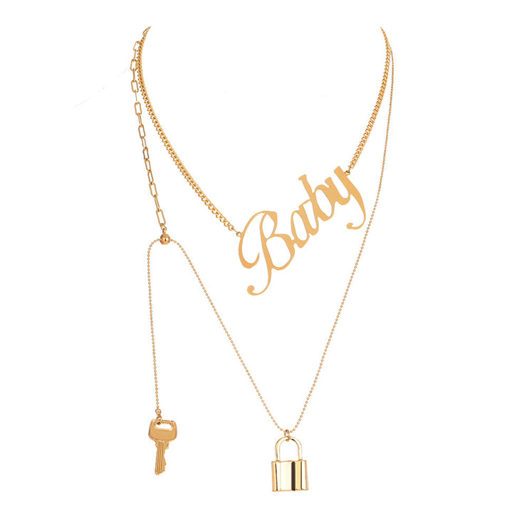 Niche Lock Key Metal Exaggerated Clavicle Chain