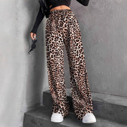 New Women's Elastic Waist Pinstripe Road Straight Wide Leg