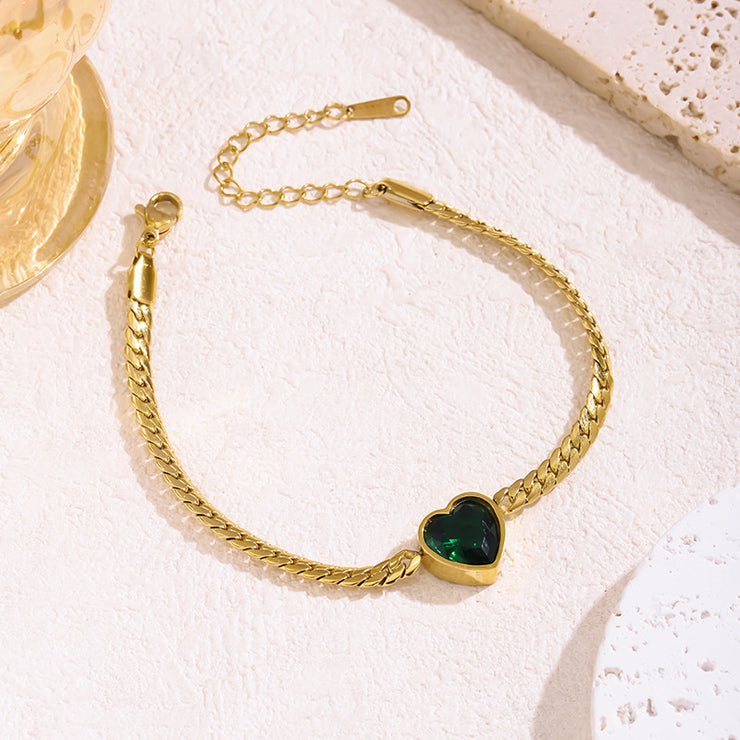 European And American Entry Lux Style Green Heart Zircon Bracelet For Women
