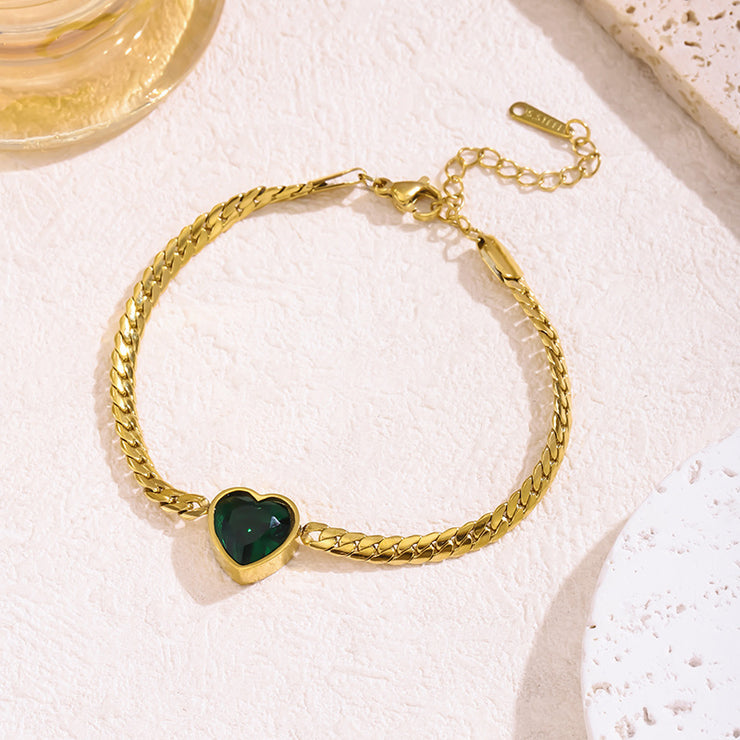 European And American Entry Lux Style Green Heart Zircon Bracelet For Women