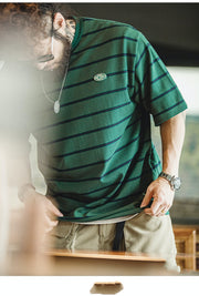 Men's Retro Fine Striped Contrasting Short Sleeved Shirt