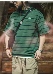 Men's Retro Fine Striped Contrasting Short Sleeved Shirt