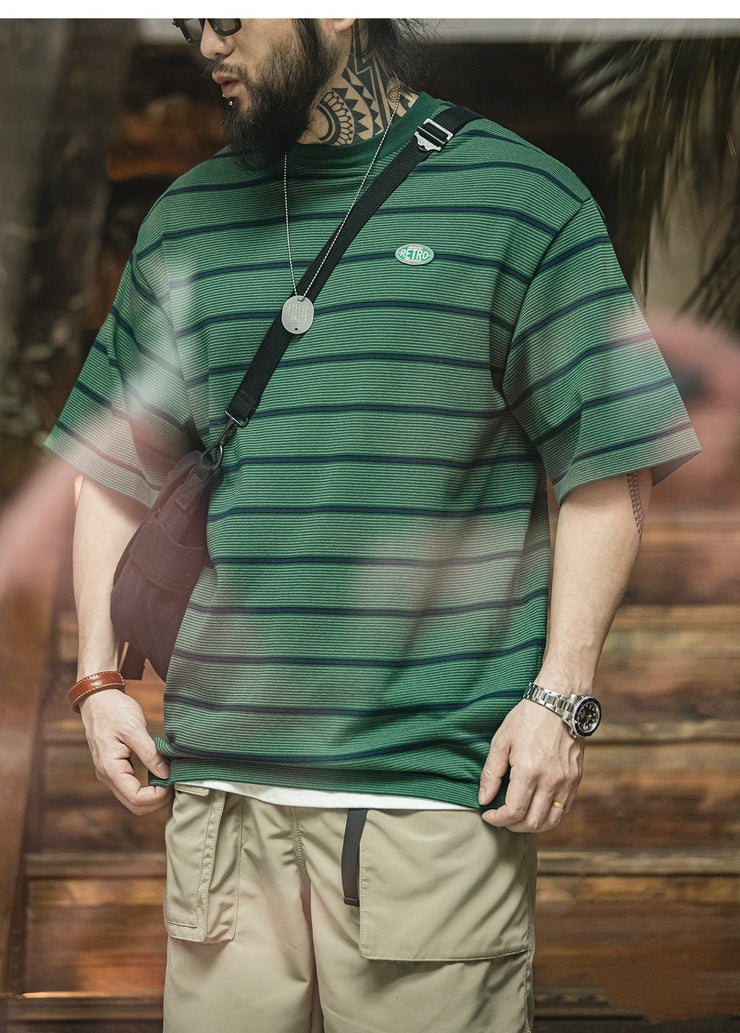Men's Retro Fine Striped Contrasting Short Sleeved Shirt