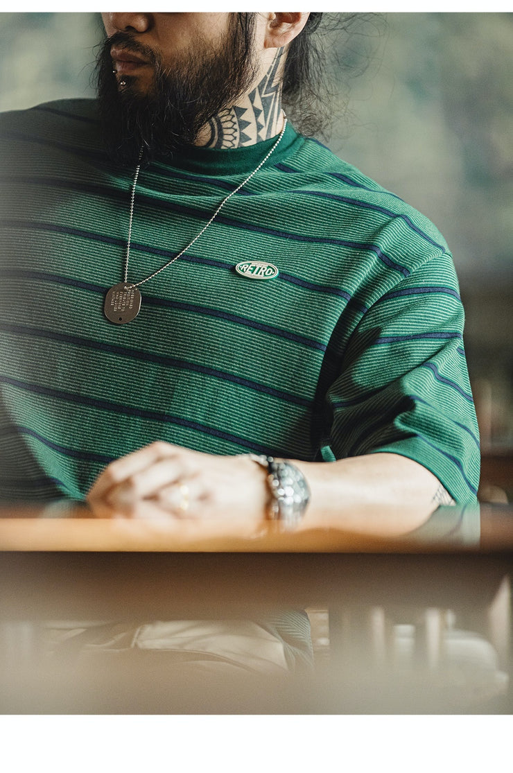 Men's Retro Fine Striped Contrasting Short Sleeved Shirt
