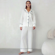 Simple And Comfortable Cardigan Pajamas Two-piece White Pocket Long Sleeve Ladies' Homewear
