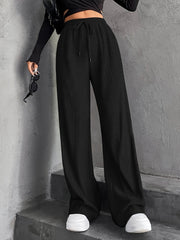 New Women's Elastic Waist Pinstripe Road Straight Wide Leg