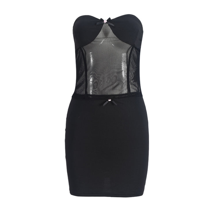 Women's Chest-wrapped Skirt Fashionable See-through Sexy Patchwork Two-piece Suit