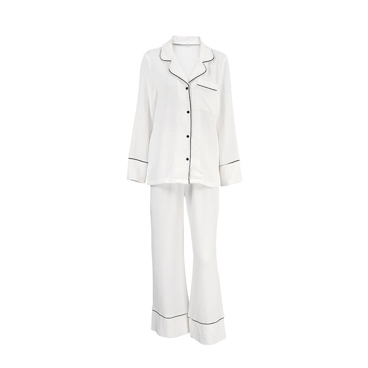 Simple And Comfortable Cardigan Pajamas Two-piece White Pocket Long Sleeve Ladies' Homewear