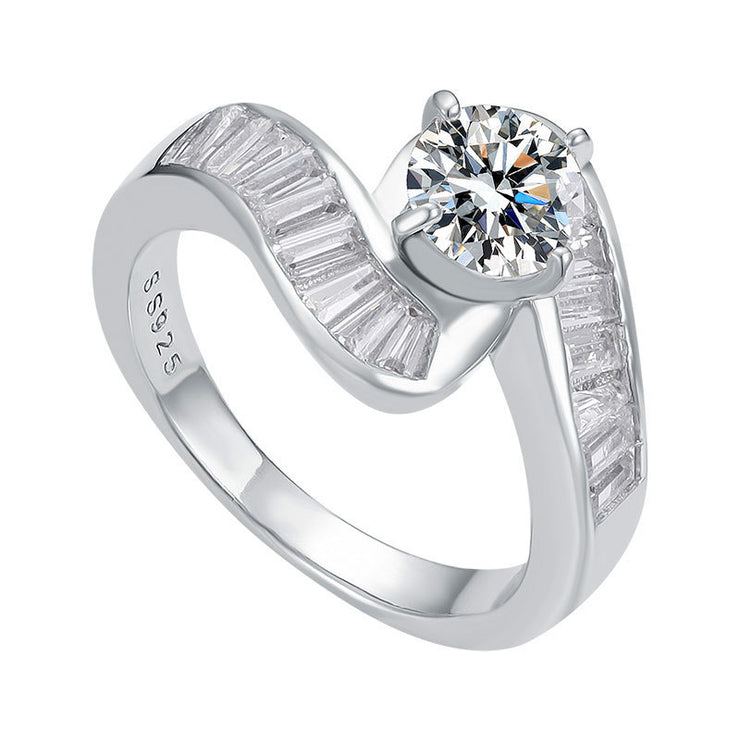 Personality Silver Inlaid Zircon Women's Ring Colorfast Zircon