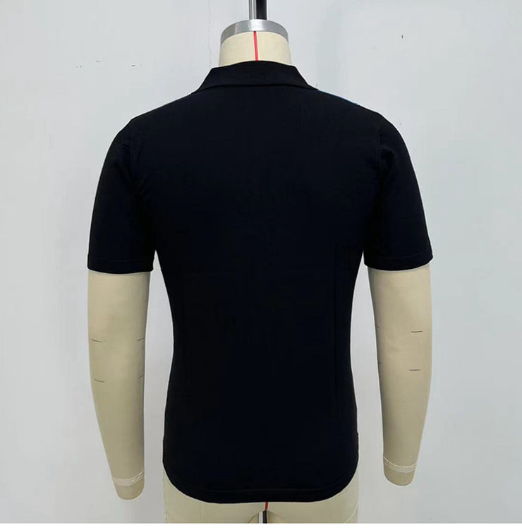 Men's White Striped Slim-fit Short-sleeved Sweater