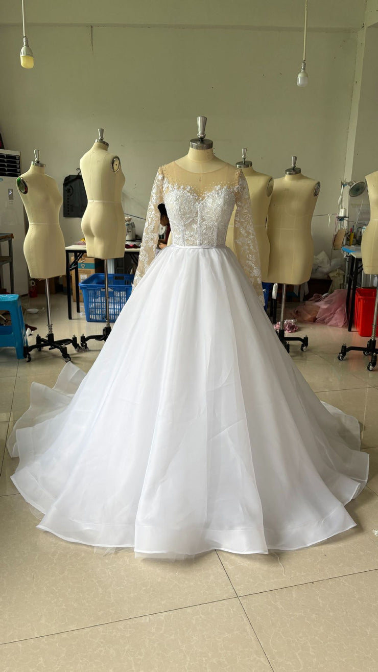 Embroidered Long Sleeve Off-the-shoulder Wedding Dress