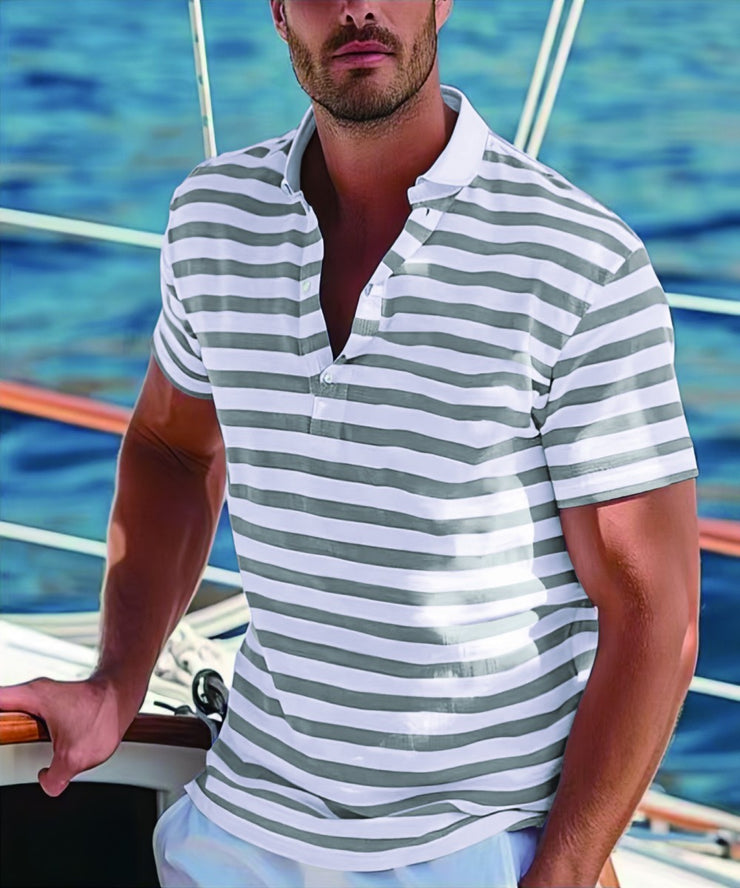Men's Short-sleeve Polo Shirt Striped Casual Top