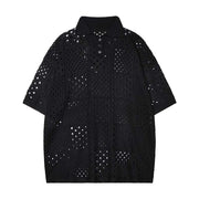 Solid Color Hollow High Sense Short-sleeved Knitting Polo Shirt