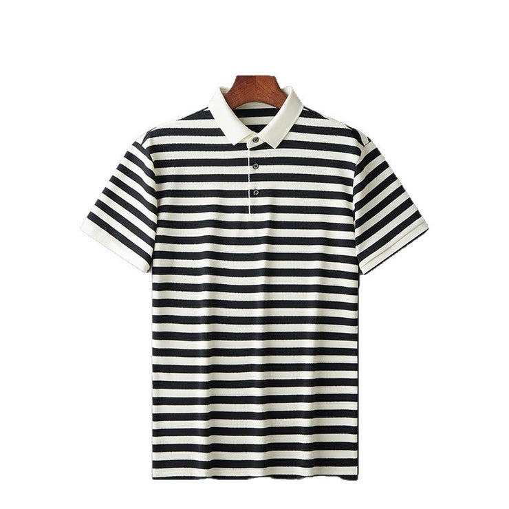 Lapel Jacquard Stripes Breathable Sweat Absorbing Business Casual Men's Clothing