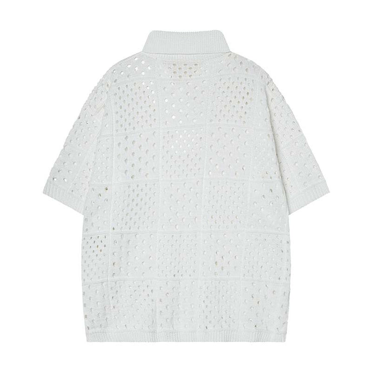 Solid Color Hollow High Sense Short-sleeved Knitting Polo Shirt