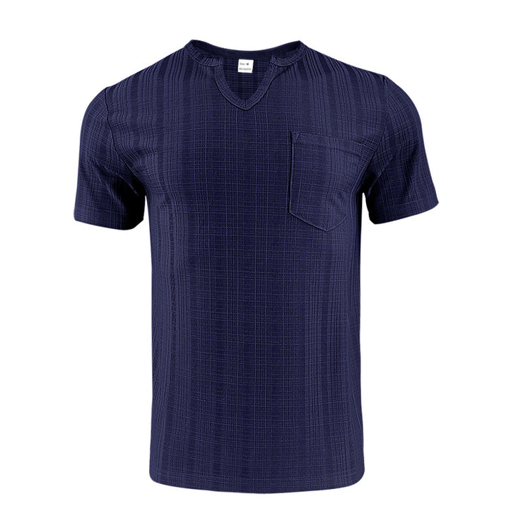 Men's Artificial Linen Bamboo Loose Casual Breathable V-neck Solid Color Short Sleeve