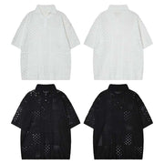 Solid Color Hollow High Sense Short-sleeved Knitting Polo Shirt