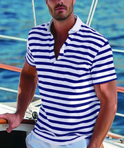Men's Short-sleeve Polo Shirt Striped Casual Top