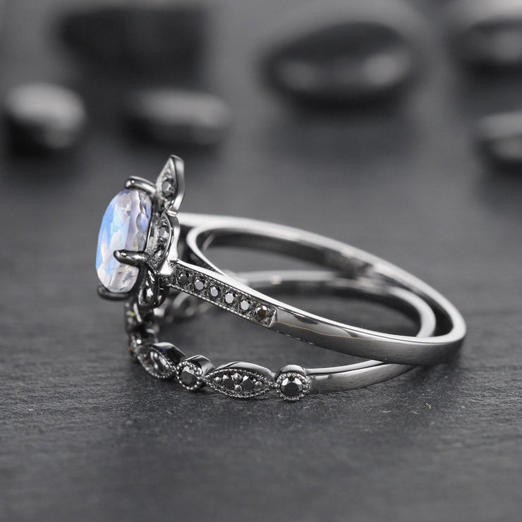 Fashion Women's Simple Moonstone Flower Ring