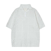 Solid Color Hollow High Sense Short-sleeved Knitting Polo Shirt
