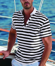 Men's Short-sleeve Polo Shirt Striped Casual Top