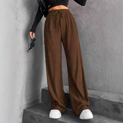 New Women's Elastic Waist Pinstripe Road Straight Wide Leg