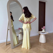Short Sleeve Tied Top & Maxi Mid-length Dress Set