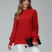 Half High Neck Long Sleeve Knitted Sweater