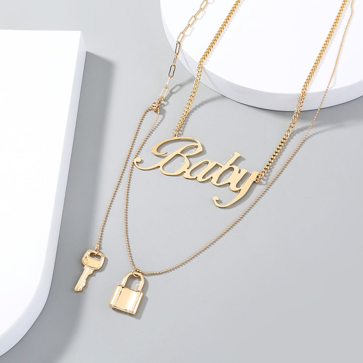 Niche Lock Key Metal Exaggerated Clavicle Chain