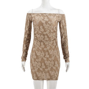 Women's Autumn High Elastic 3D Flower Cutout Backless Off-shoulder Long Sleeve Dress