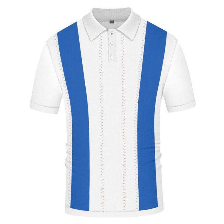 Men's White Striped Slim-fit Short-sleeved Sweater