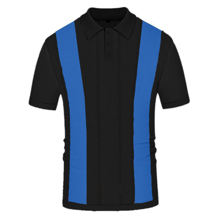 Men's White Striped Slim-fit Short-sleeved Sweater