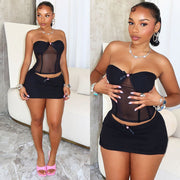 Women's Chest-wrapped Skirt Fashionable See-through Sexy Patchwork Two-piece Suit