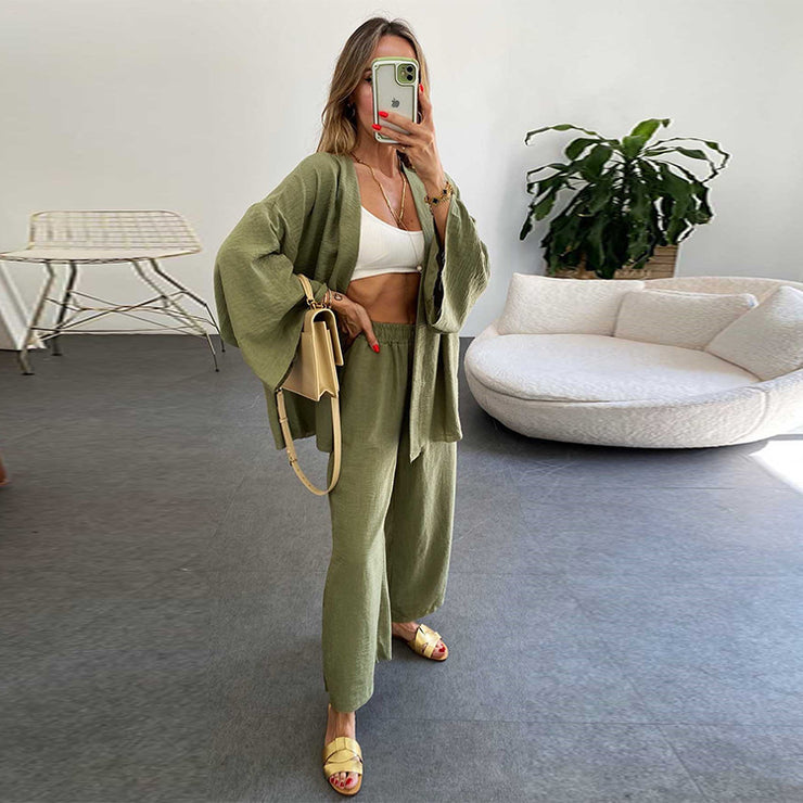 Top Pocket Wide Leg Pants Two-piece Set
