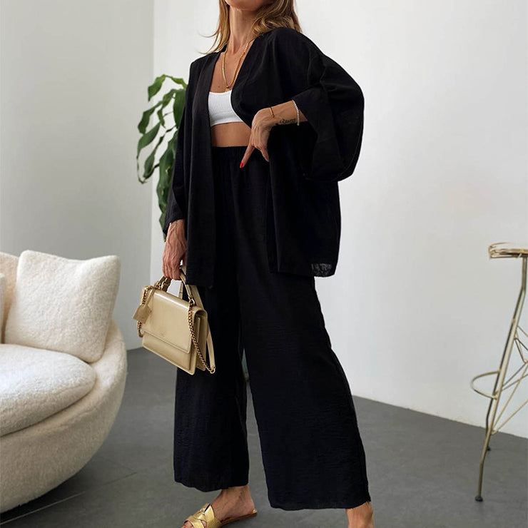 Top Pocket Wide Leg Pants Two-piece Set