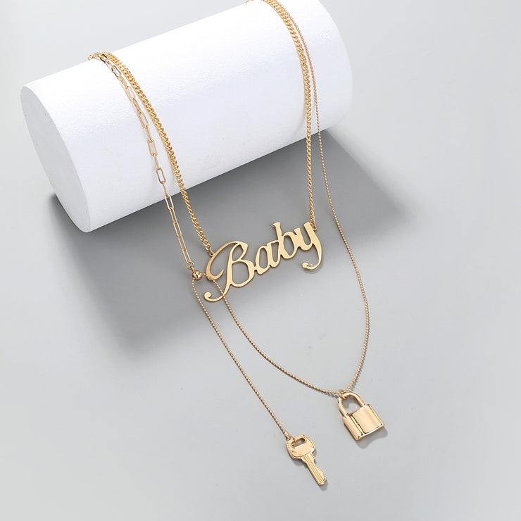 Niche Lock Key Metal Exaggerated Clavicle Chain